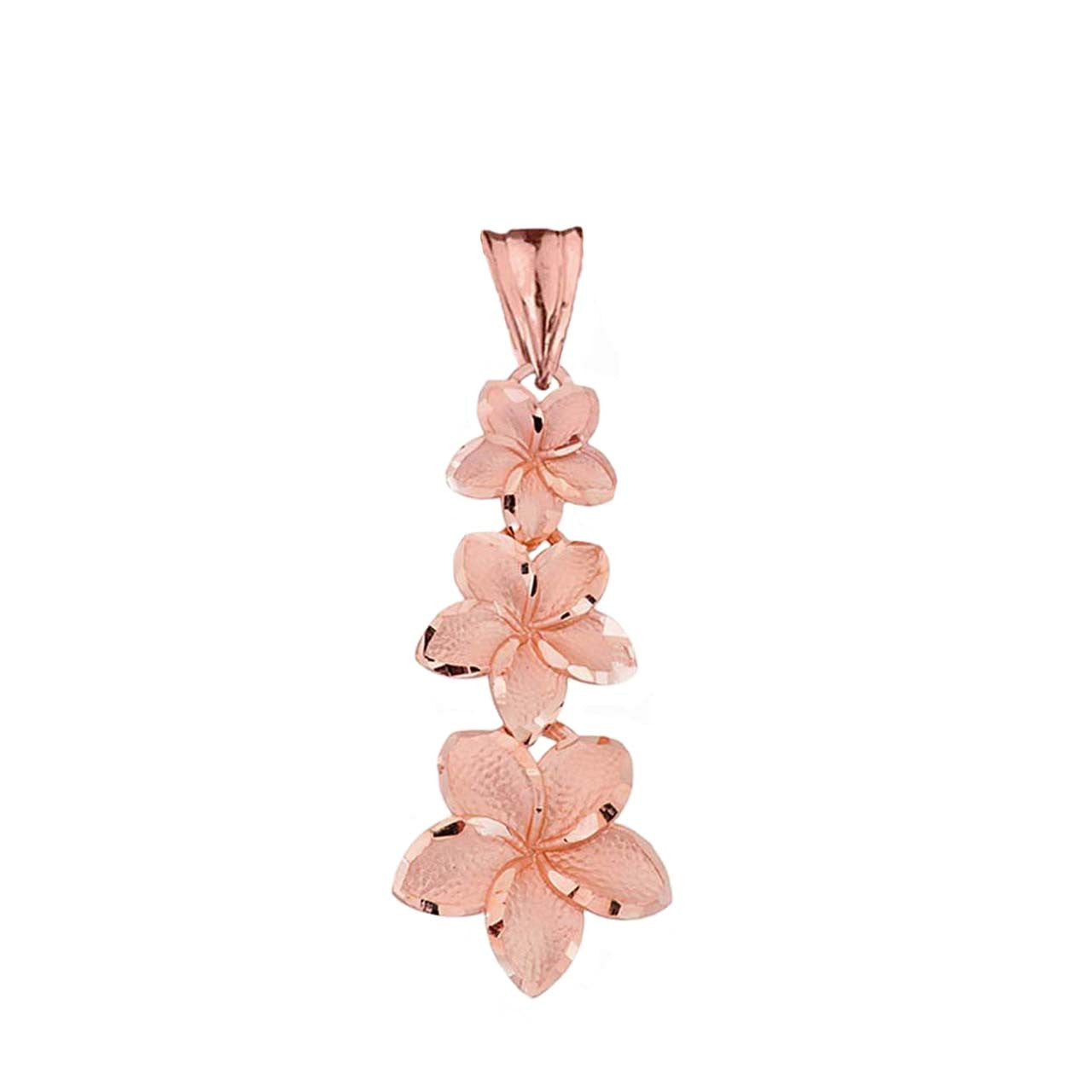 Gold Diamond Cut Hawaiian Plumeria Flower Pendant Necklace, view 7