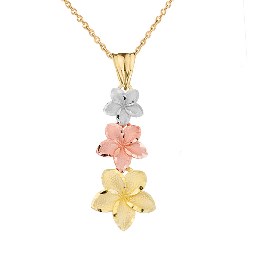 Gold Diamond Cut Hawaiian Plumeria Flower Pendant Necklace, view 8
