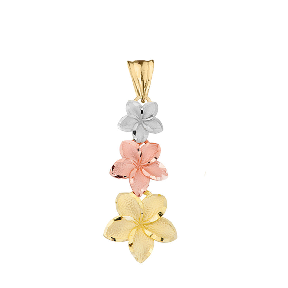 Gold Diamond Cut Hawaiian Plumeria Flower Pendant Necklace, view 9