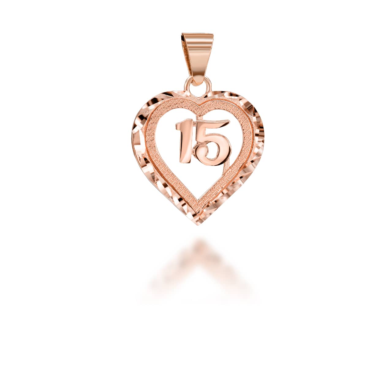 Gold Diamond Cut Heart 15 Años Quinceañera Textured Pendant Necklace, view 4