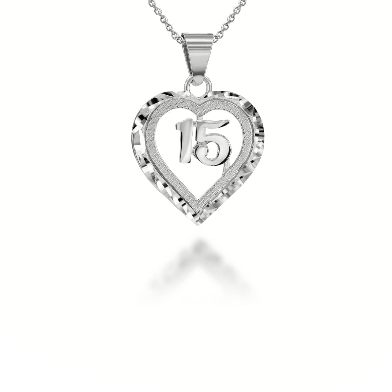 Gold Diamond Cut Heart 15 Años Quinceañera Textured Pendant Necklace, view 5