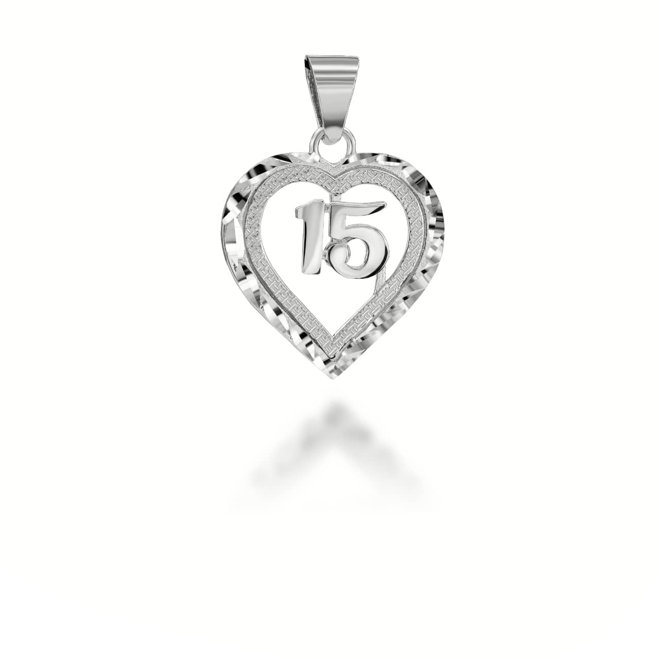 Gold Diamond Cut Heart 15 Años Quinceañera Textured Pendant Necklace, view 6