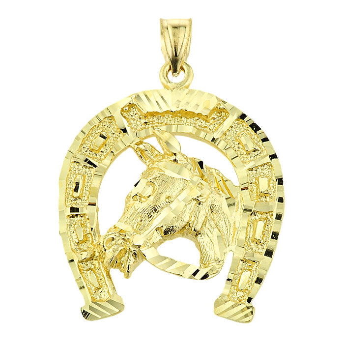 Gold Diamond Cut Horseshoe Pendant Necklace