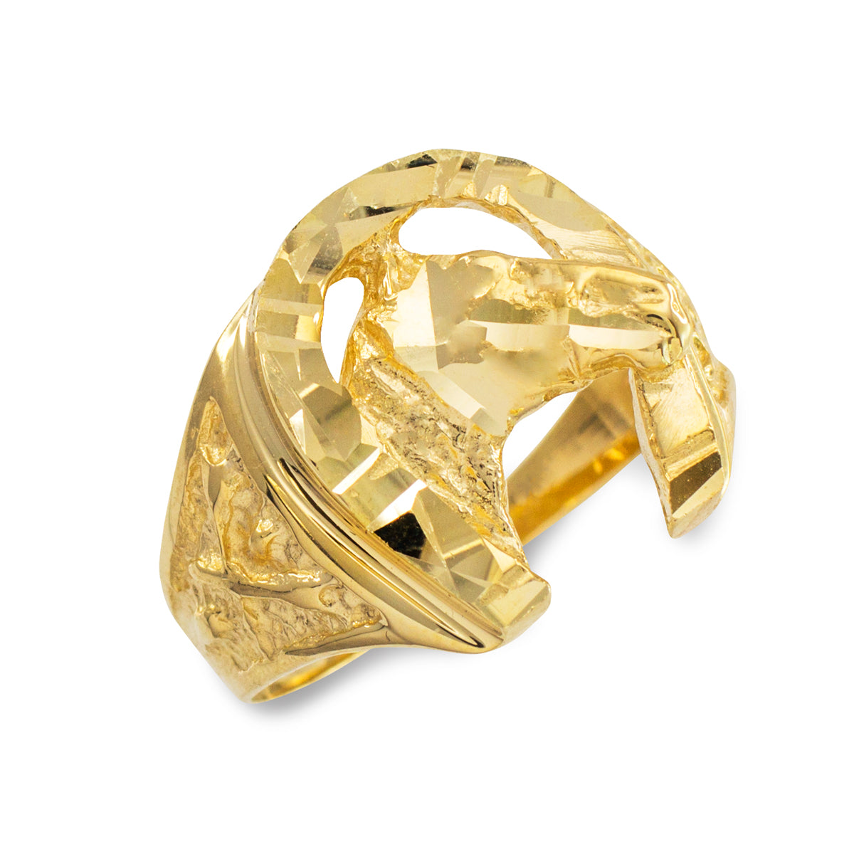 Gold Diamond Cut Horseshoe Ring