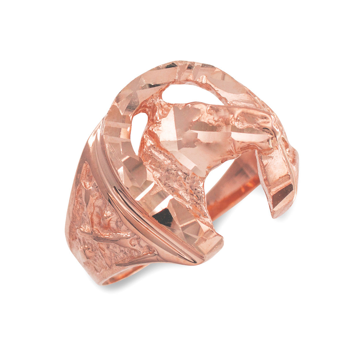 Gold Diamond Cut Horseshoe Ring, view 2