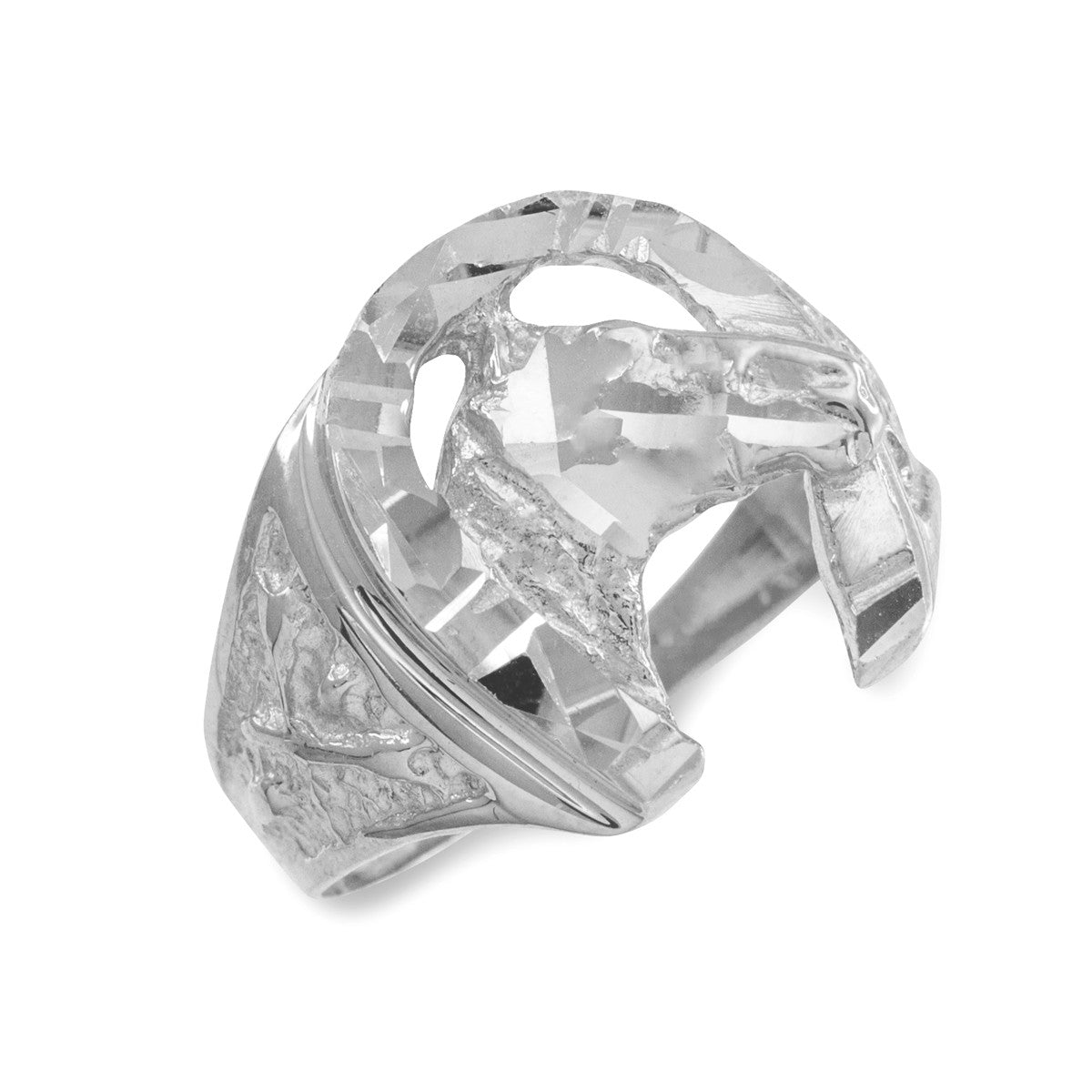 Gold Diamond Cut Horseshoe Ring, view 3
