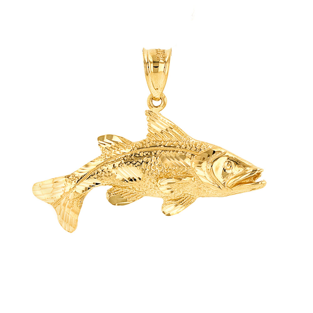 Gold Diamond Cut Largemouth Bass Fish Pendant Necklace, view 2