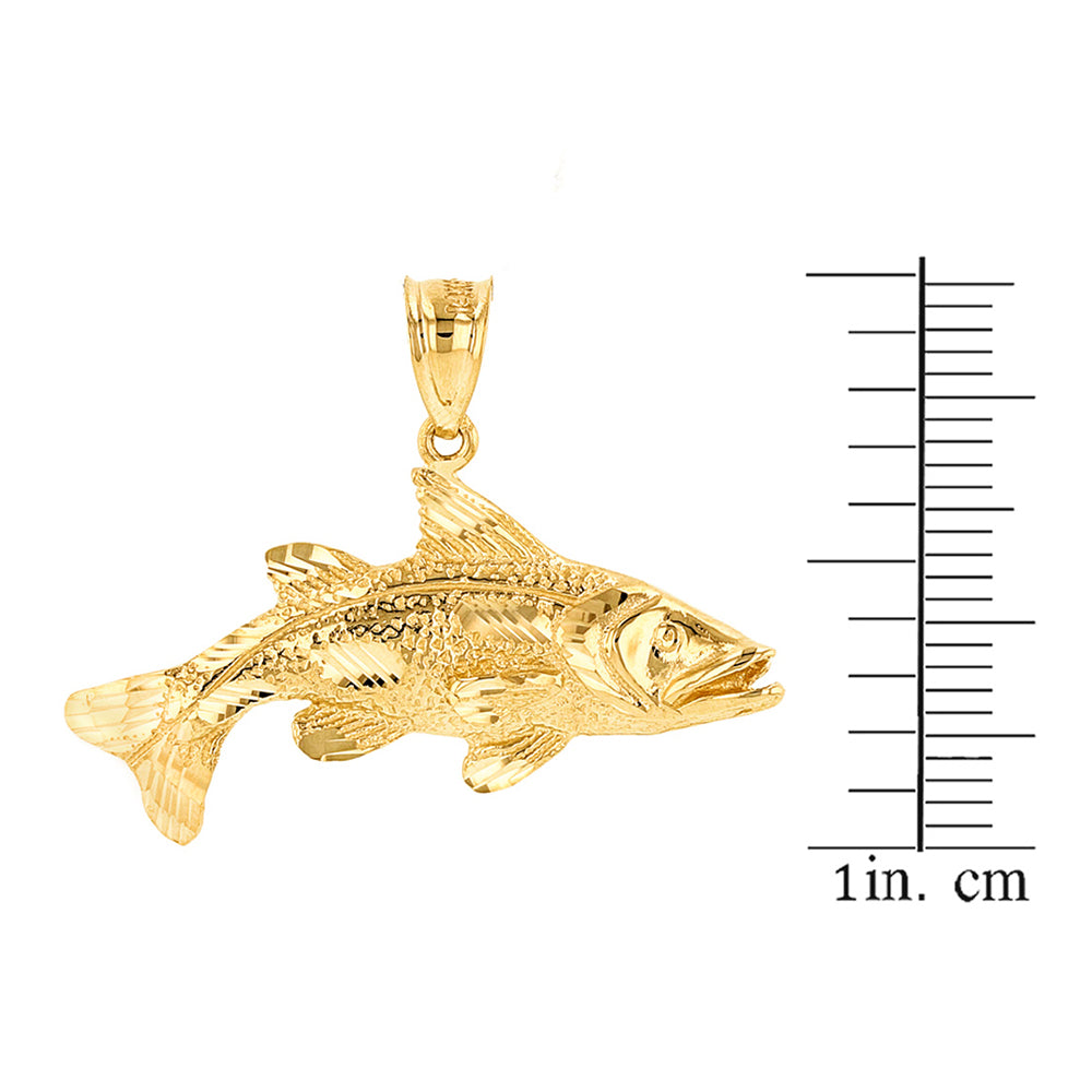 Gold Diamond Cut Largemouth Bass Fish Pendant Necklace, view 3