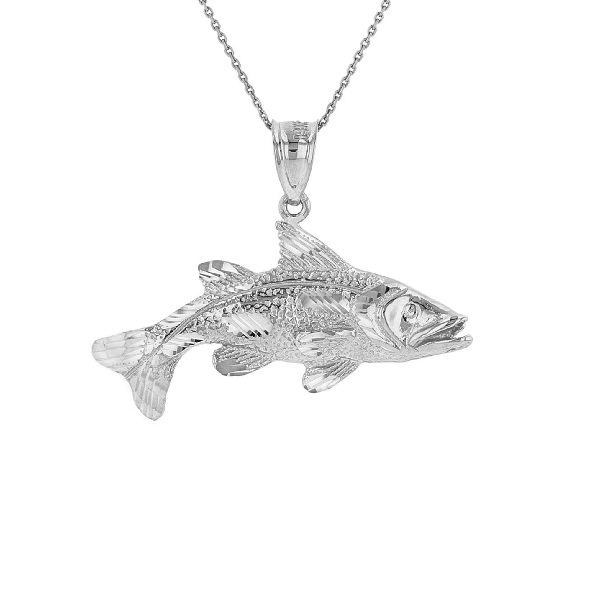 Gold Diamond Cut Largemouth Bass Fish Pendant Necklace, view 4