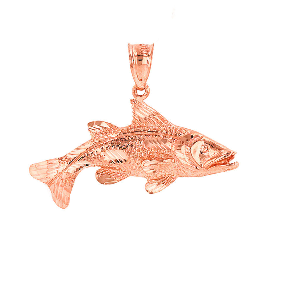 Gold Diamond Cut Largemouth Bass Fish Pendant Necklace, view 7
