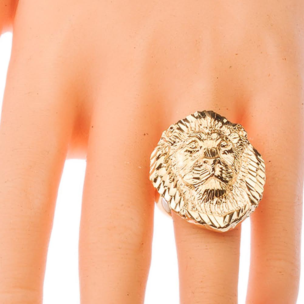Gold Diamond Cut Lion Head Ring, view 3