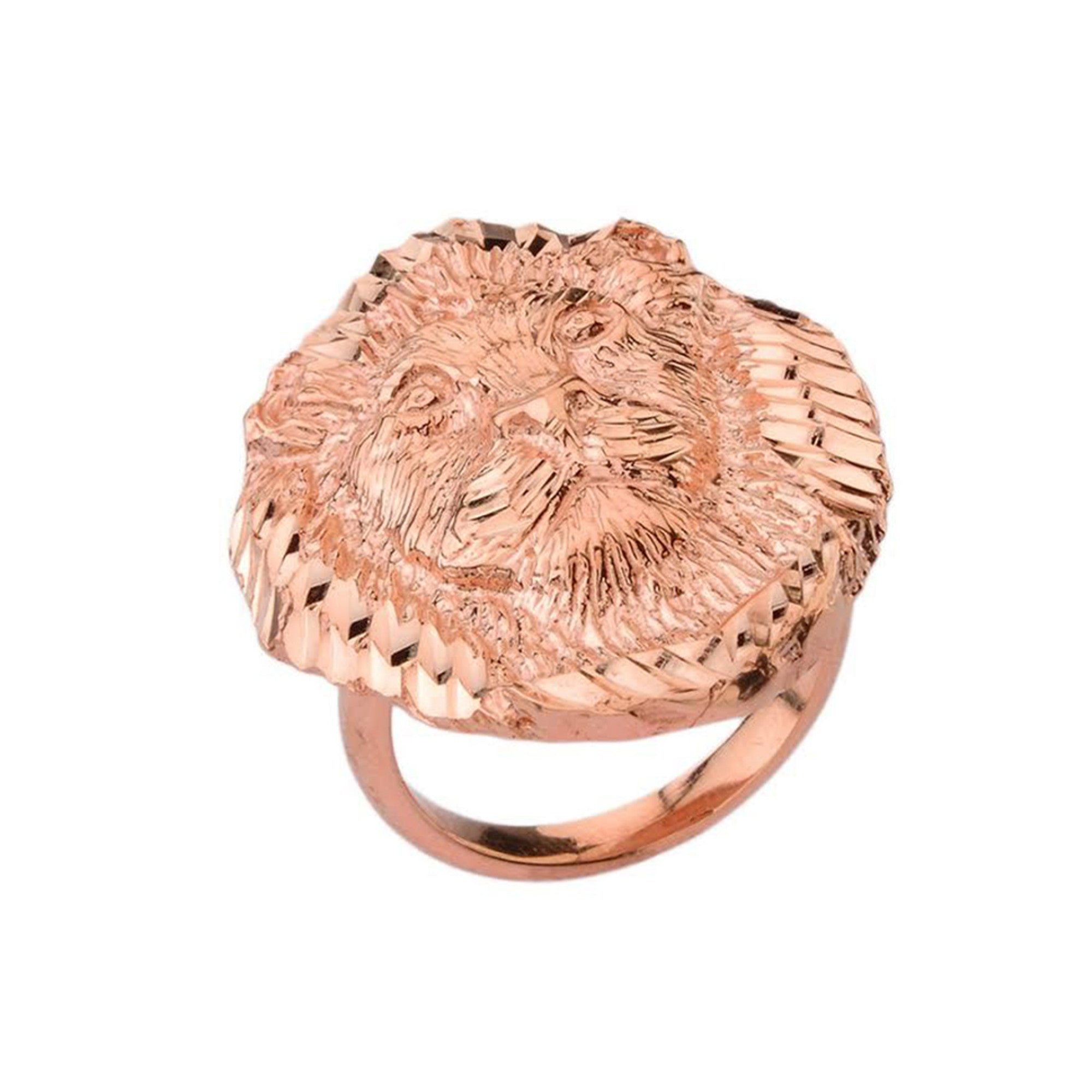 Gold Diamond Cut Lion Head Ring, view 4