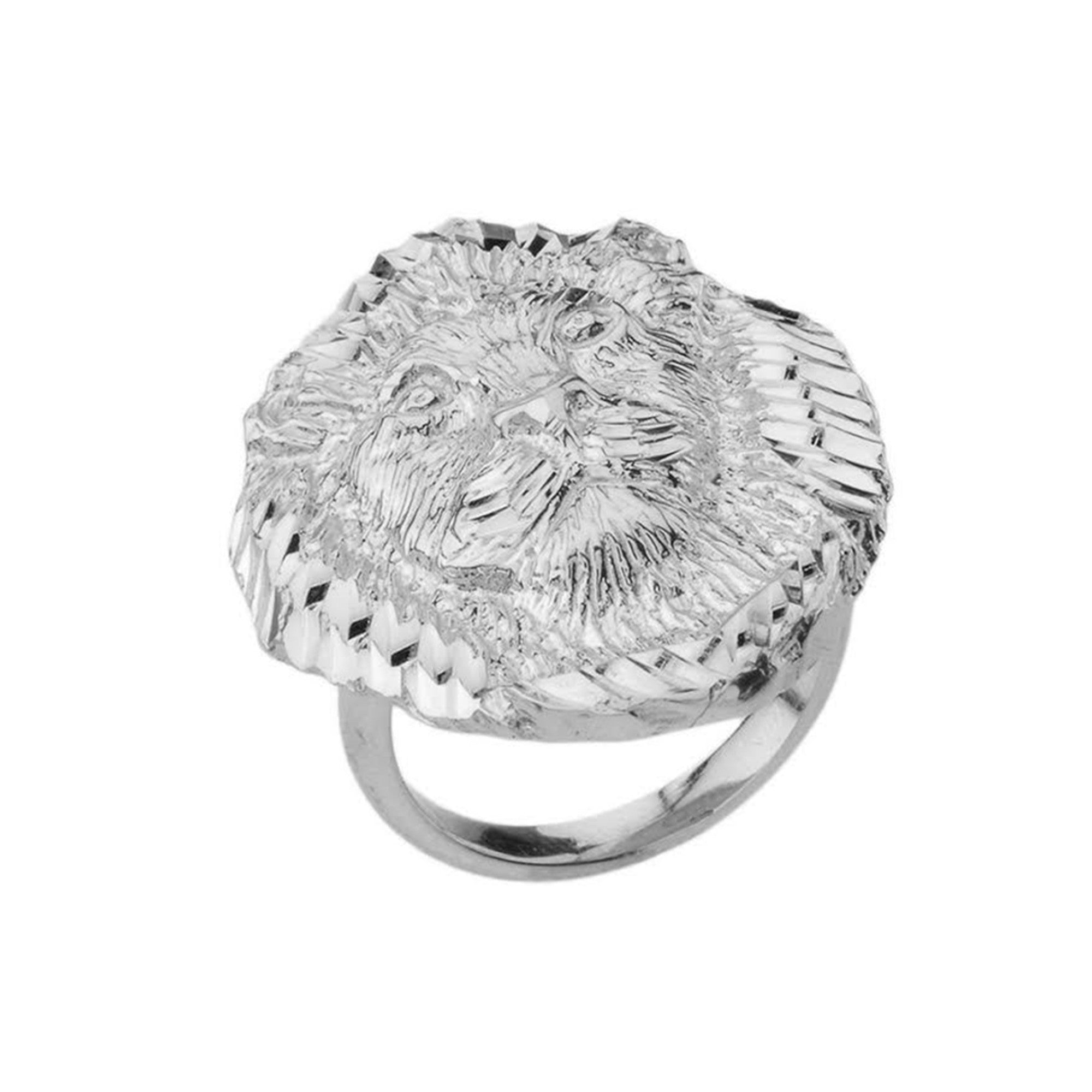 Gold Diamond Cut Lion Head Ring, view 5