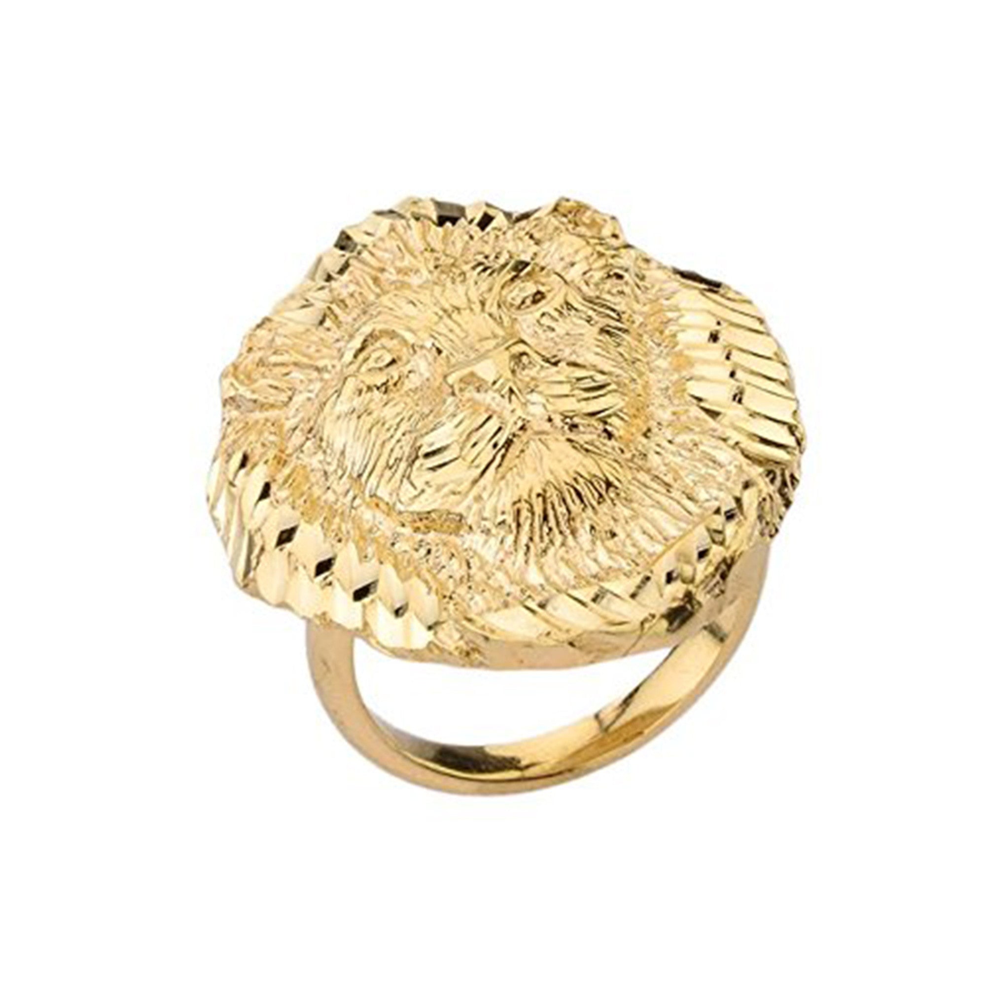 Gold Diamond Cut Lion Head Ring, view 6