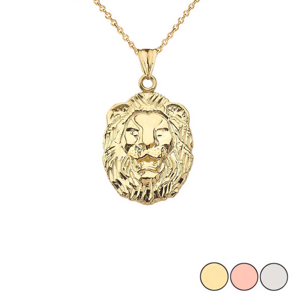 Gold Diamond Cut Lion Pendant Necklace