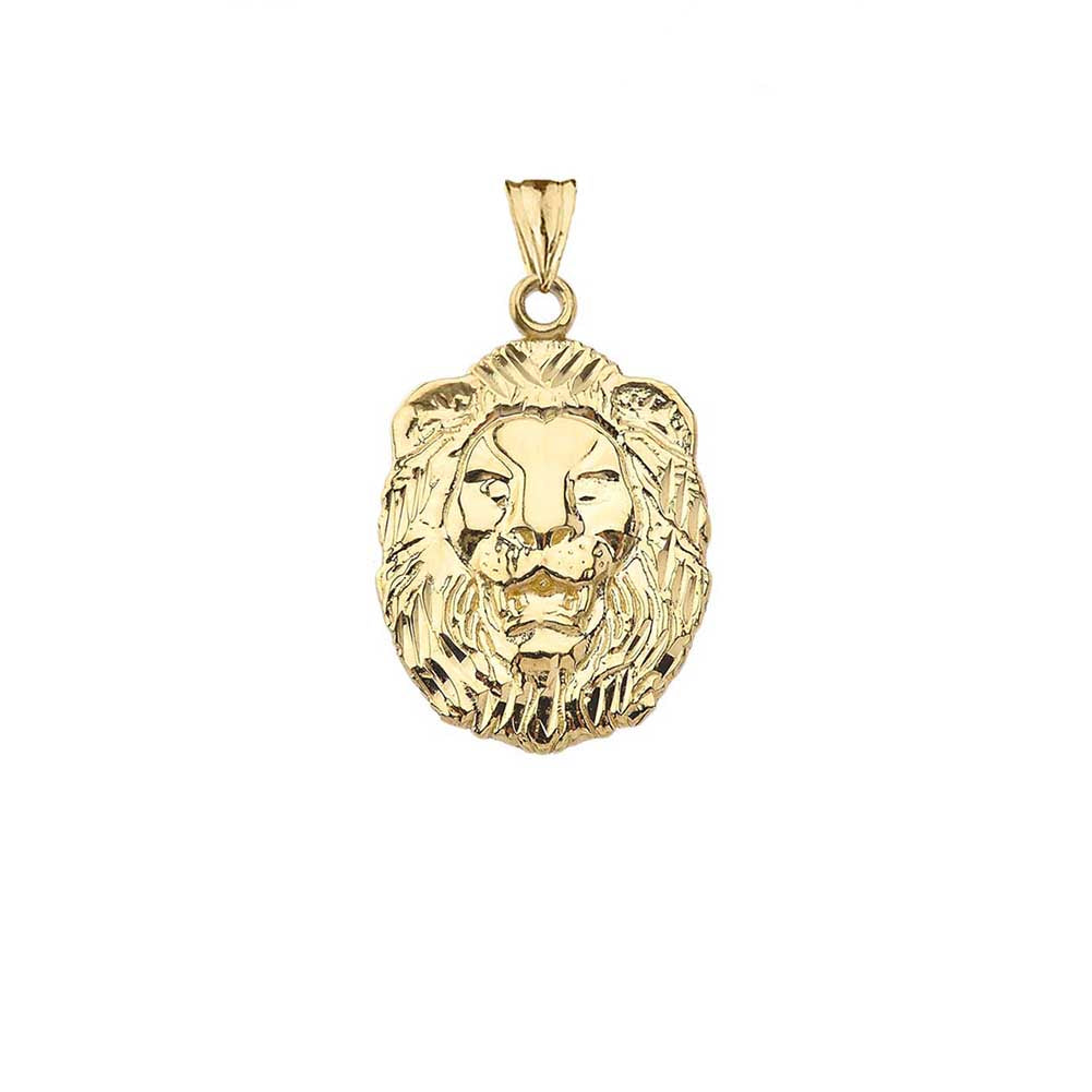 Gold Diamond Cut Lion Pendant Necklace, view 2