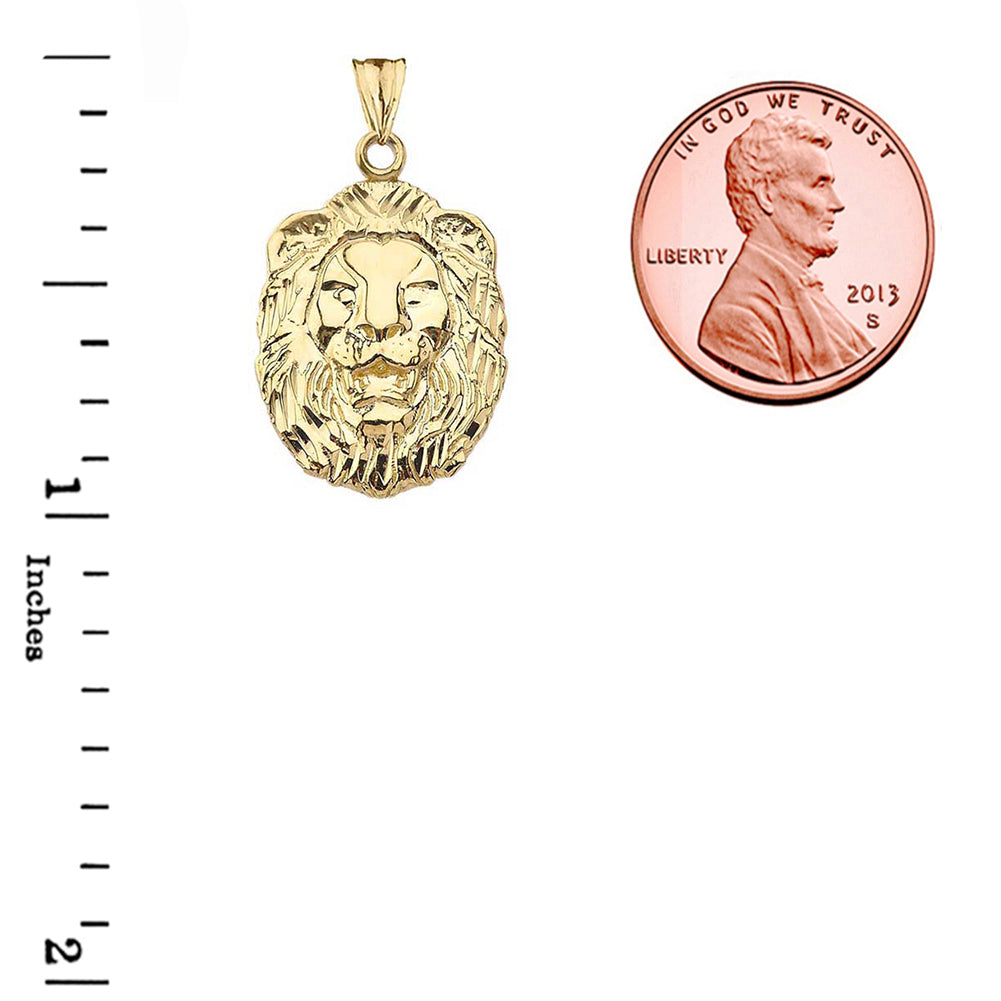Gold Diamond Cut Lion Pendant Necklace, view 3
