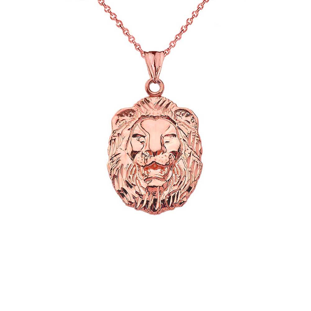 Gold Diamond Cut Lion Pendant Necklace, view 4