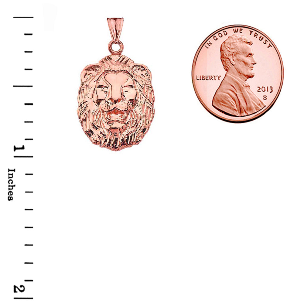 Gold Diamond Cut Lion Pendant Necklace, view 6