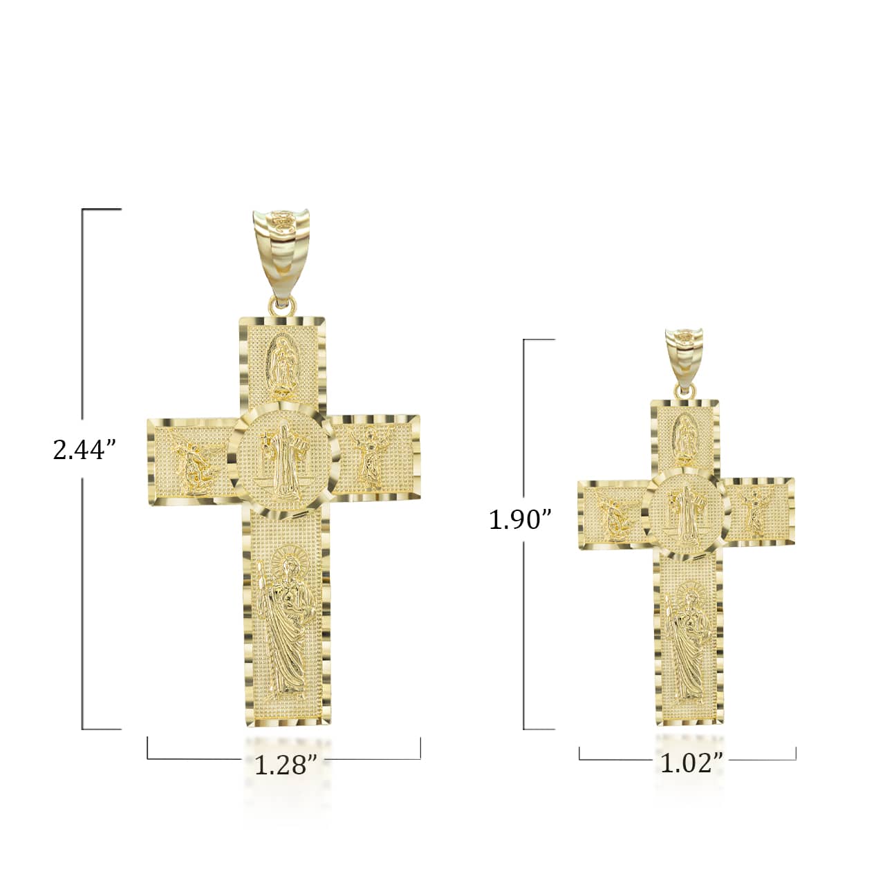 Gold Diamond Cut Patron Saint Beaded Cross Pendant Necklace, view 4