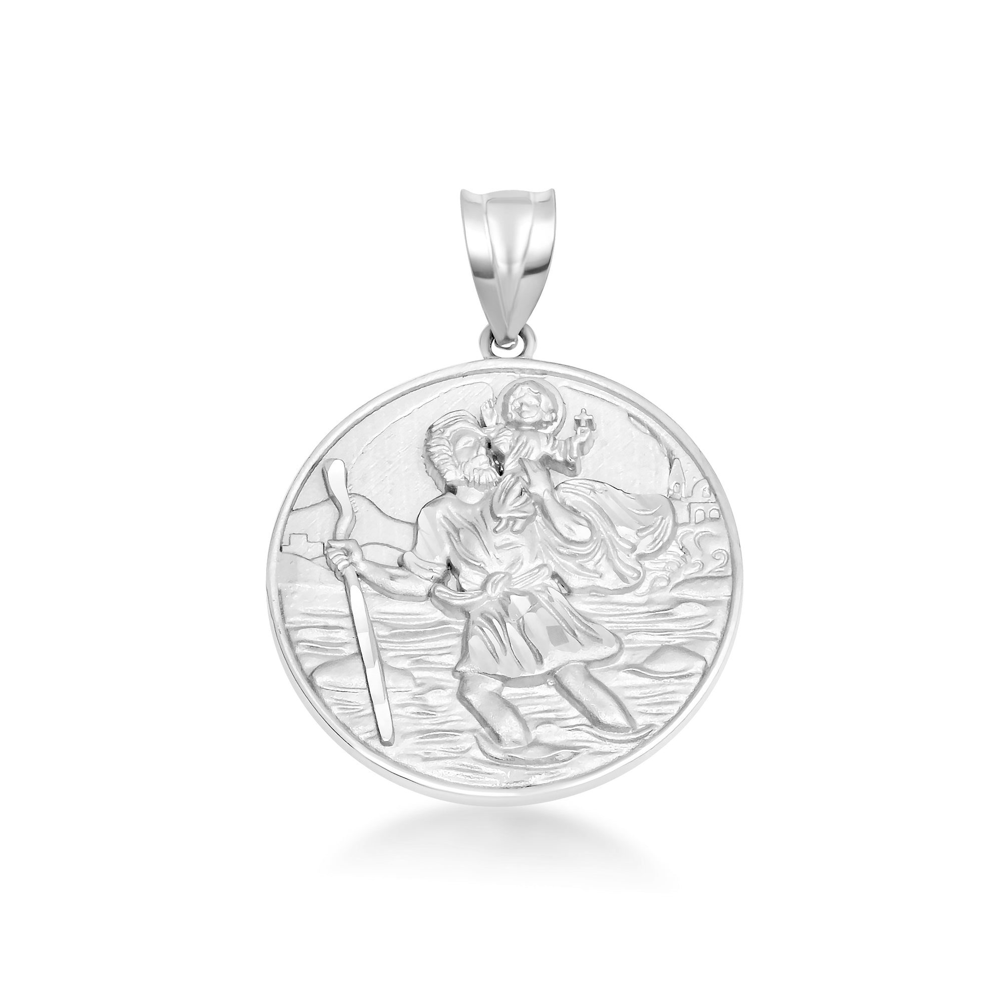 Gold Diamond Cut Patron Saint Christopher Medallion Pendant Necklace, view 6
