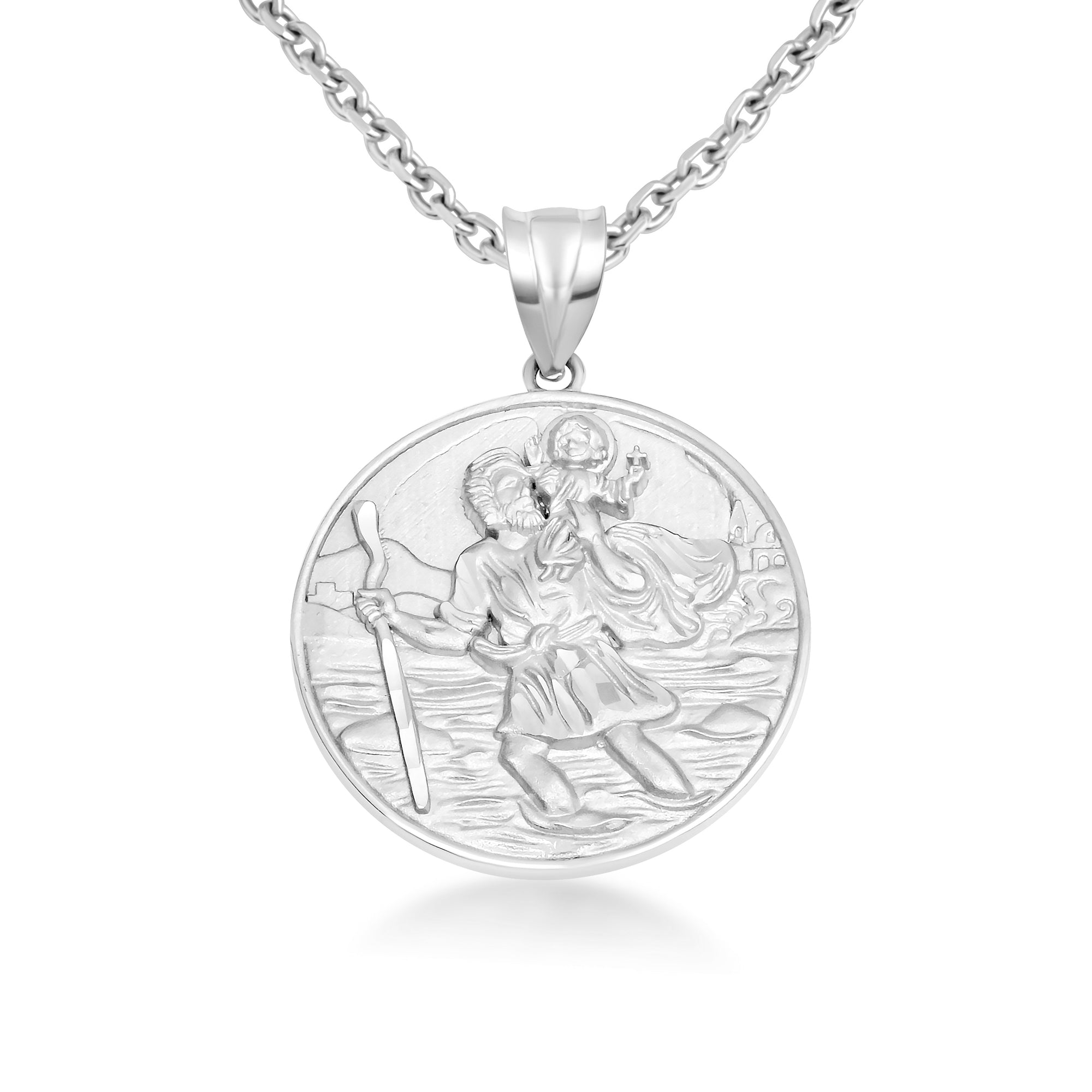 Gold Diamond Cut Patron Saint Christopher Medallion Pendant Necklace, view 7