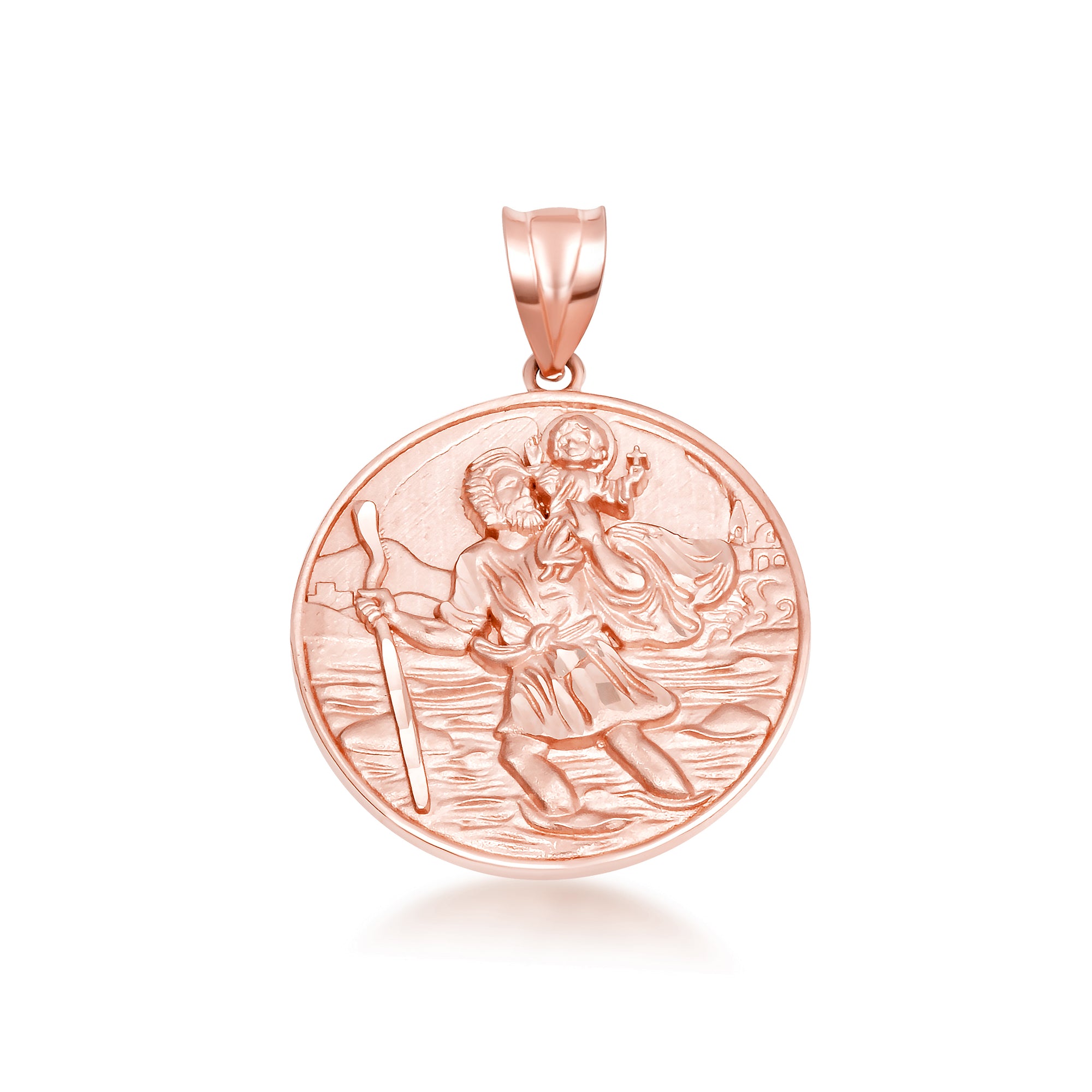 Gold Diamond Cut Patron Saint Christopher Medallion Pendant Necklace, view 8