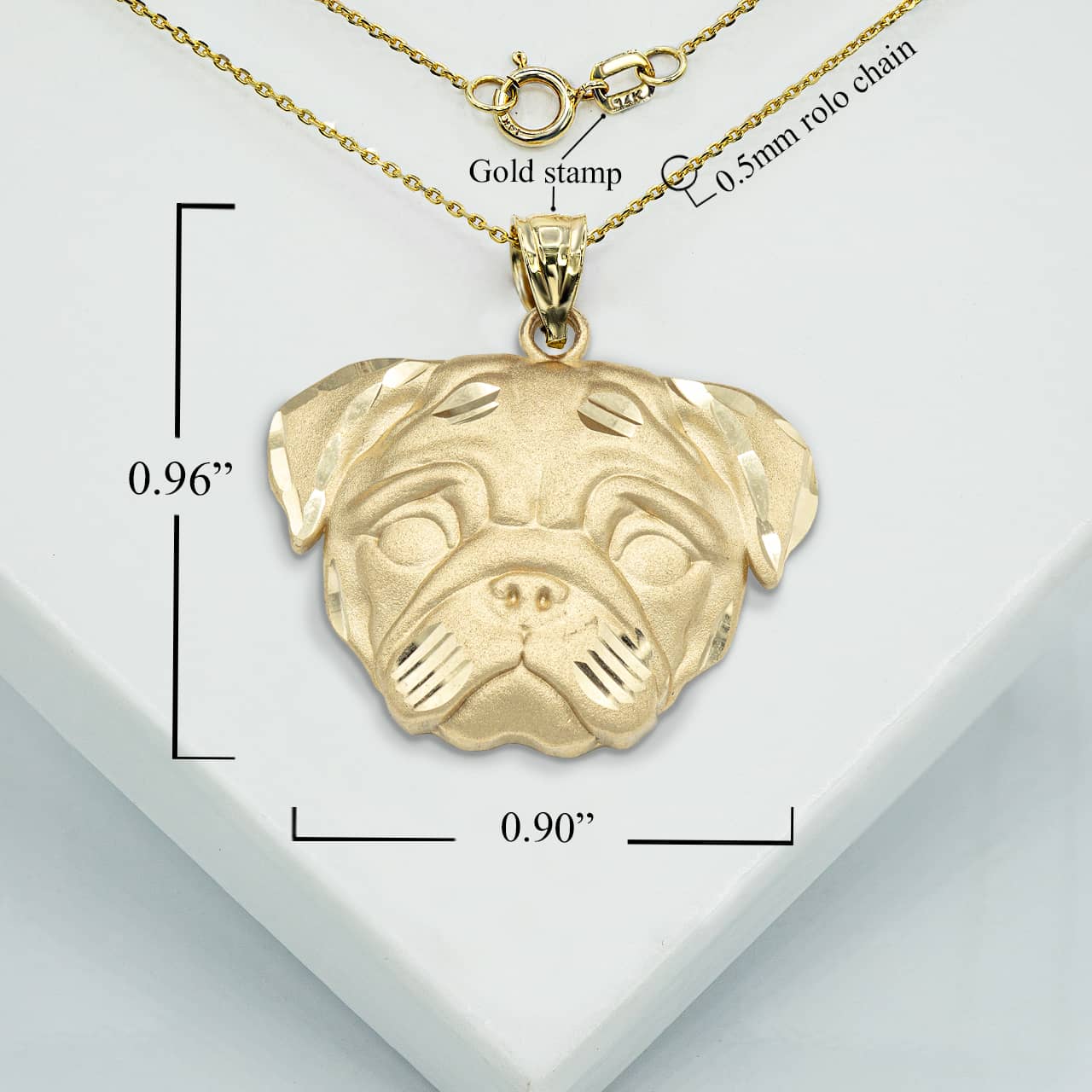 Gold Diamond Cut Pug Pet Dog Pendant Necklace, view 3