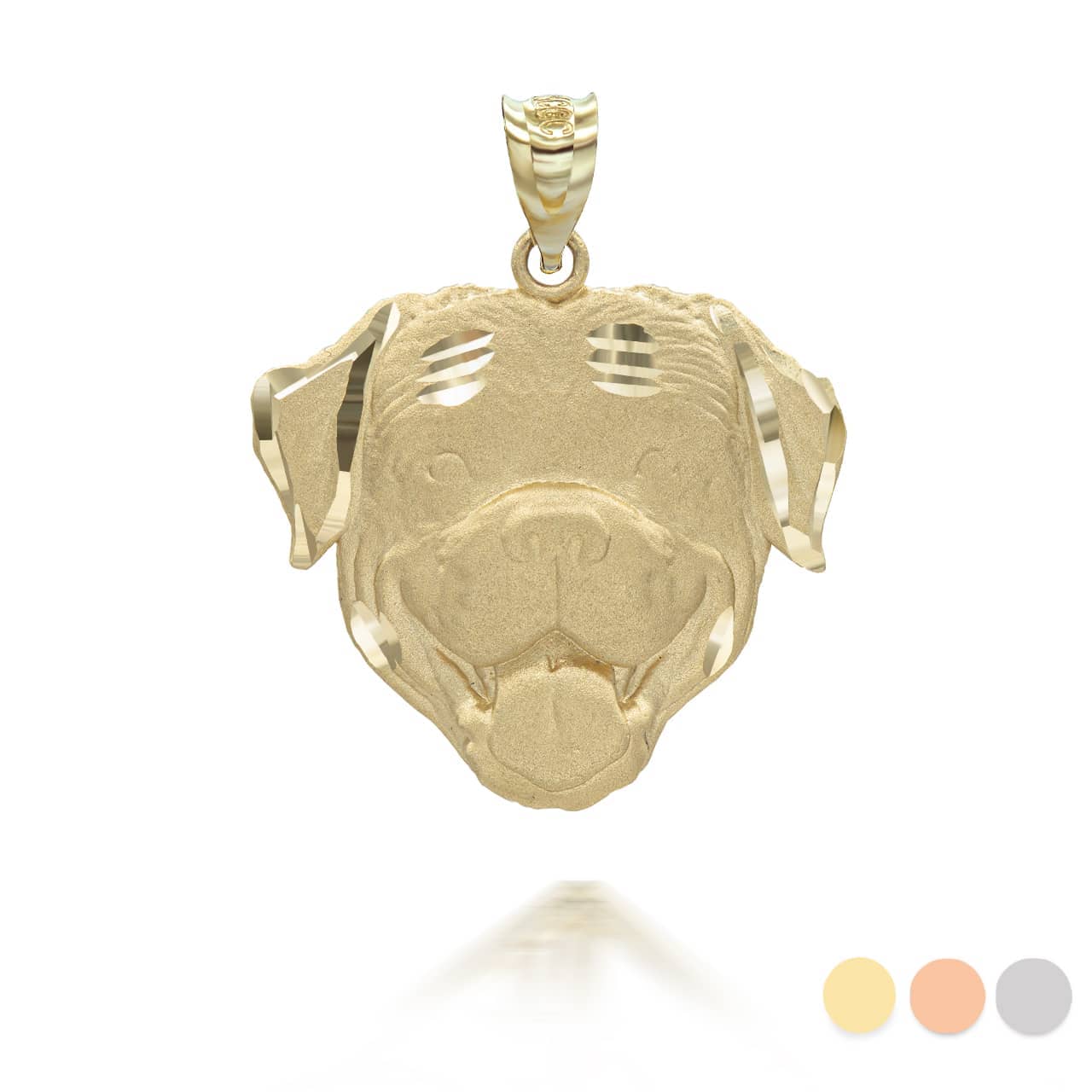 Gold Diamond Cut Rottweiler Pet Dog Pendant Necklace