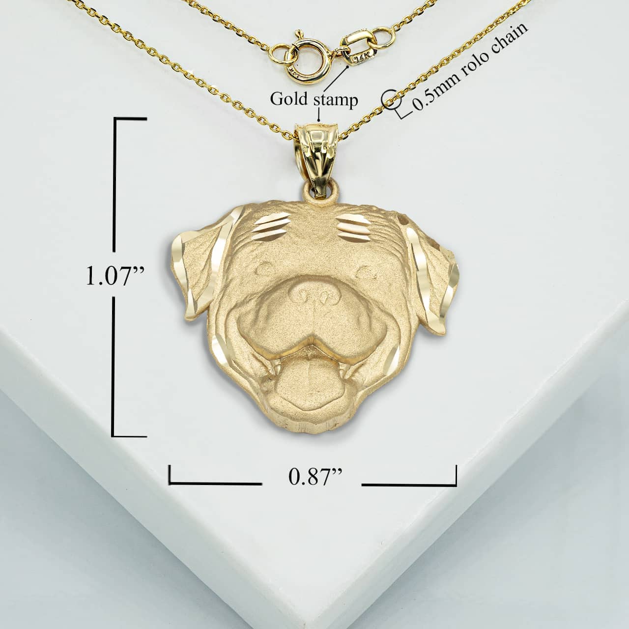 Gold Diamond Cut Rottweiler Pet Dog Pendant Necklace, view 3