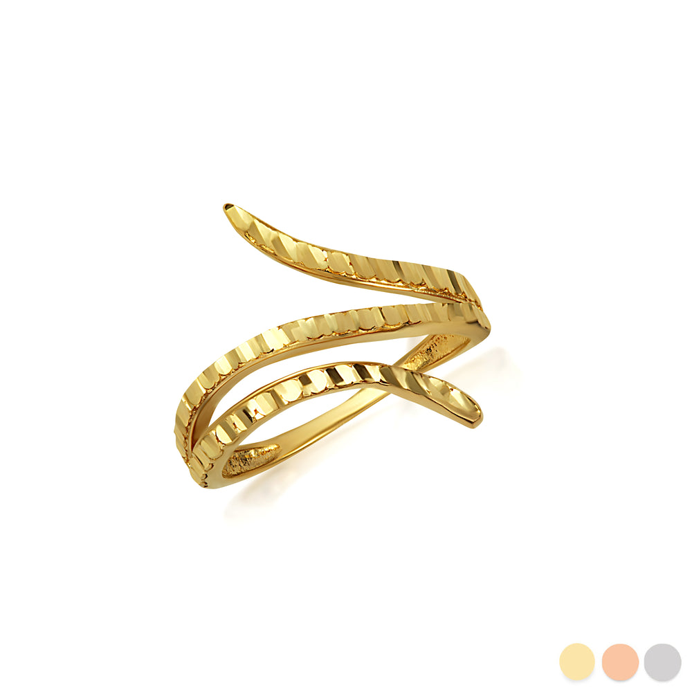 Gold Diamond Cut Serpent Snake Ring