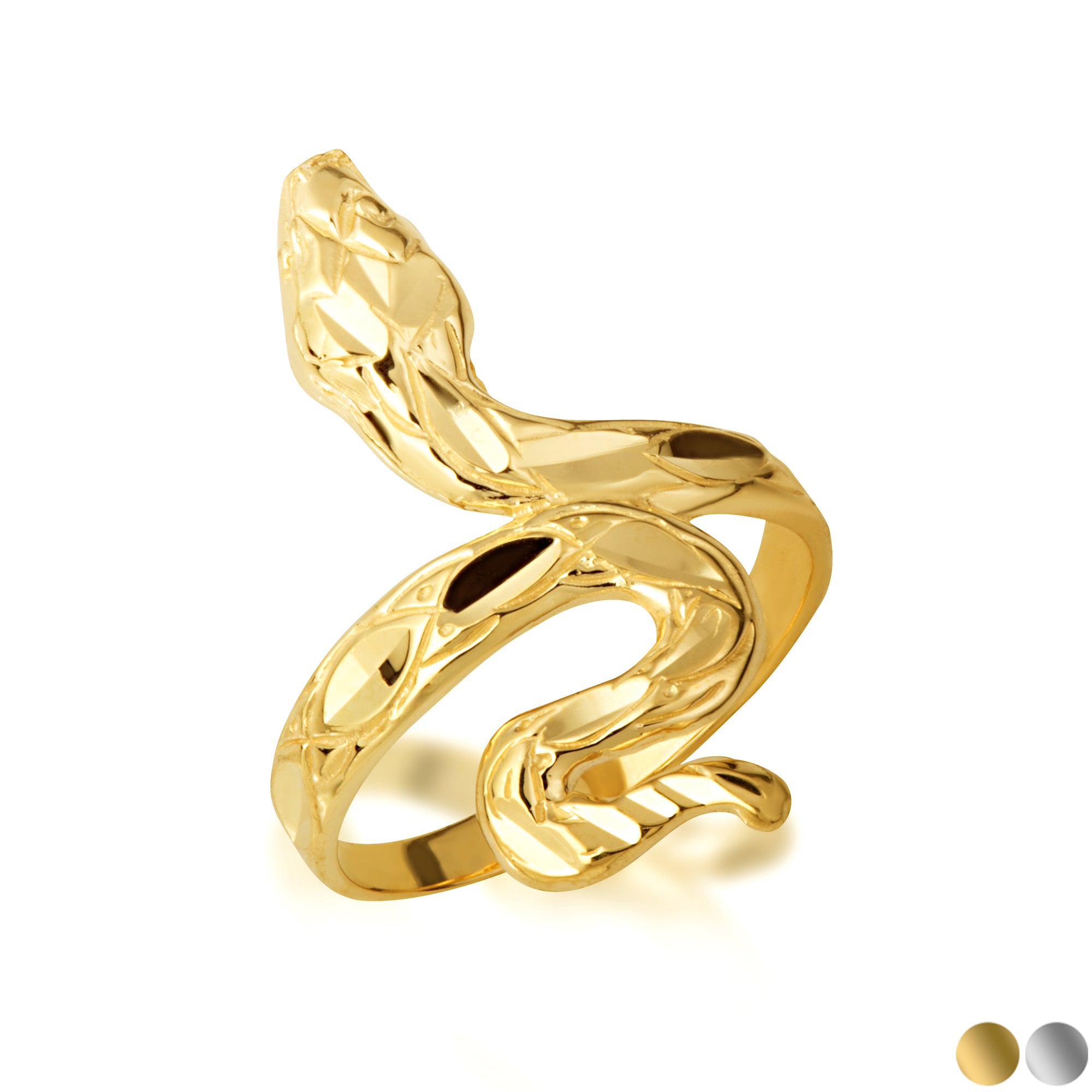 Gold Diamond Cut Serpent Snake Textured Ring