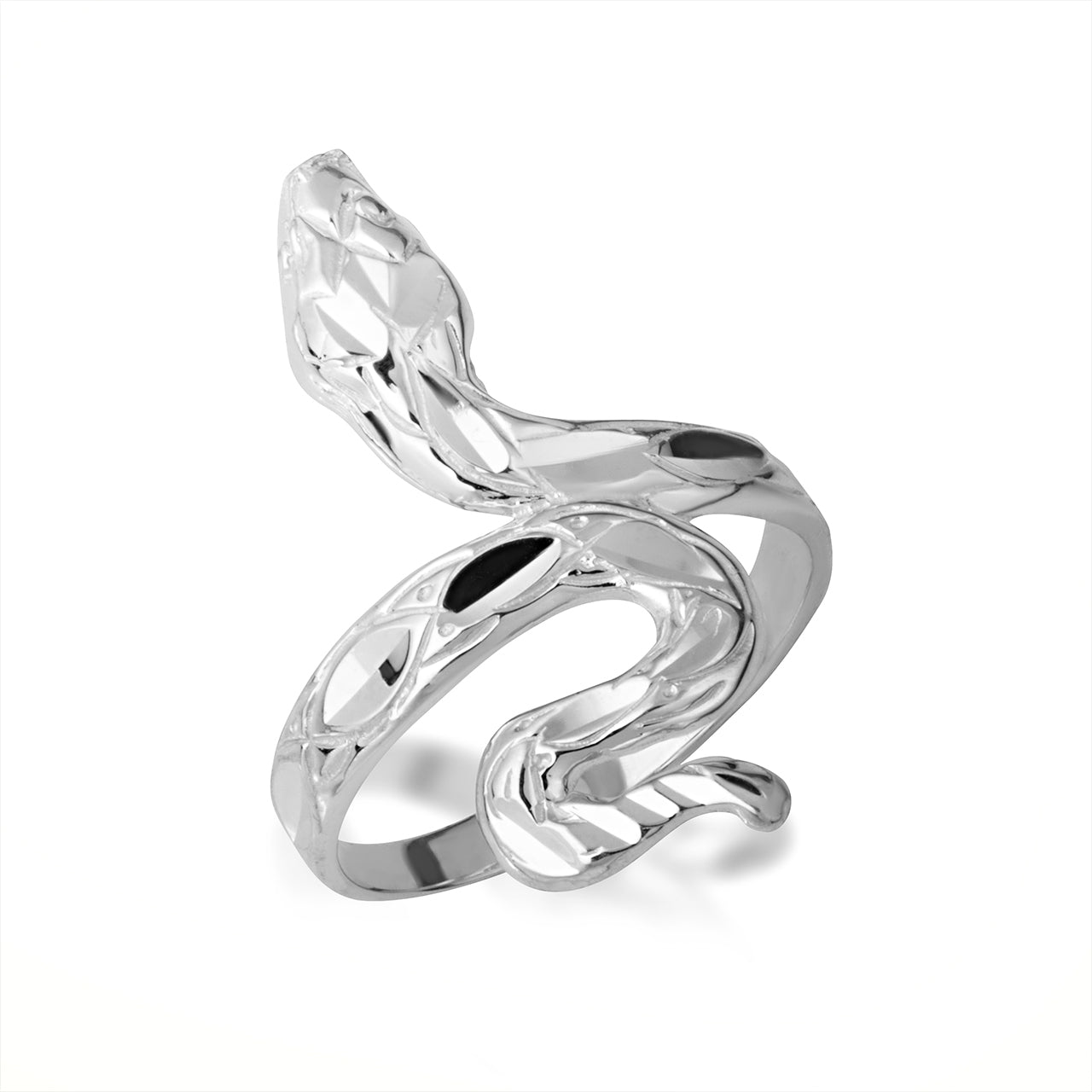 Gold Diamond Cut Serpent Snake Textured Ring, view 3