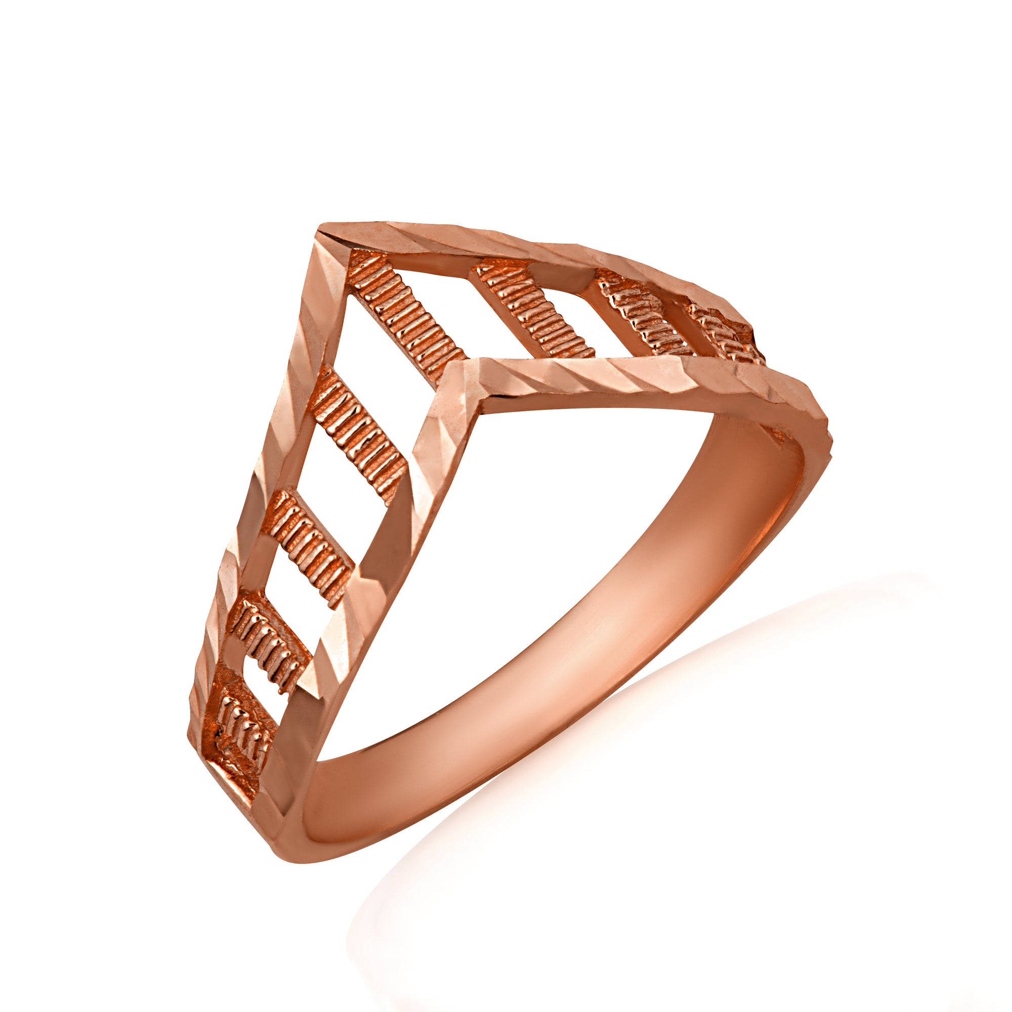 Gold Diamond Cut Striped Chevron Ring, view 4
