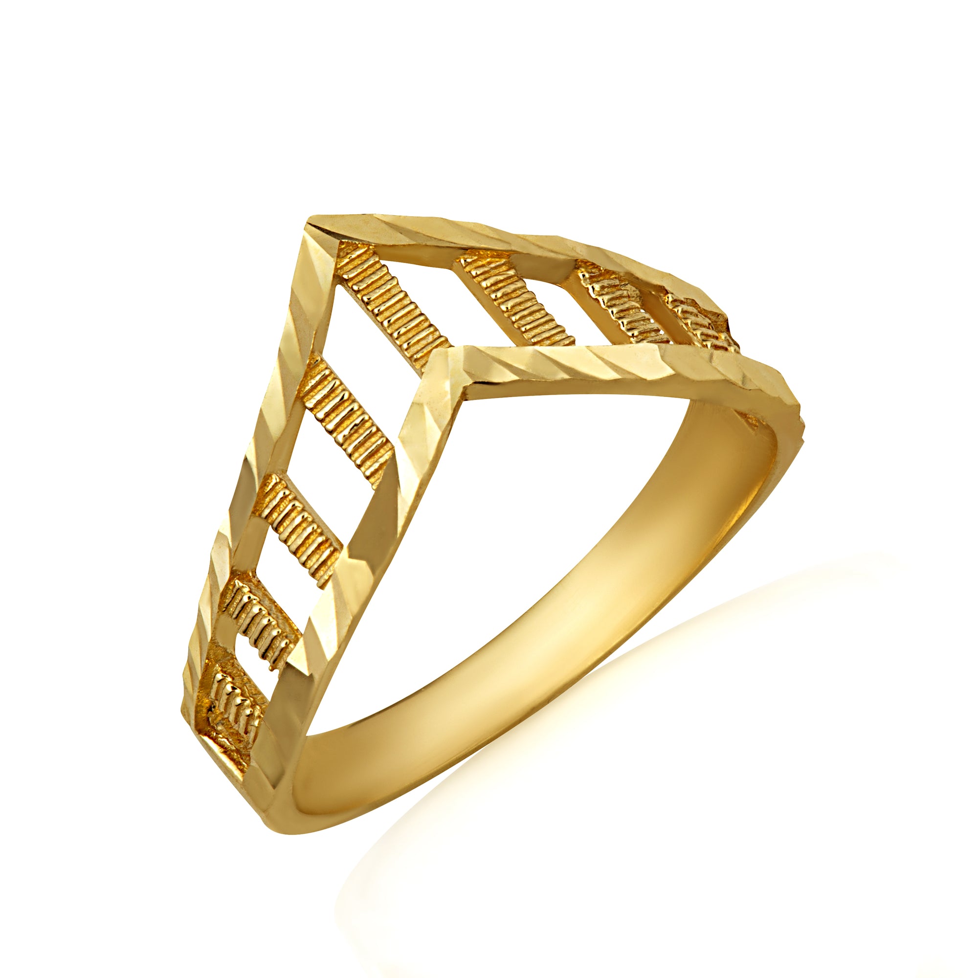 Gold Diamond Cut Striped Chevron Ring, view 5
