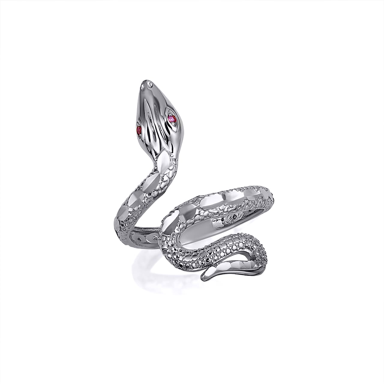 Gold Diamond Cut Textured Snake Ruby Birthstone Ring, view 3