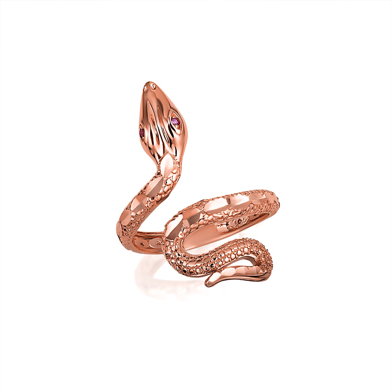 Gold Diamond Cut Textured Snake Ruby Birthstone Ring, view 4