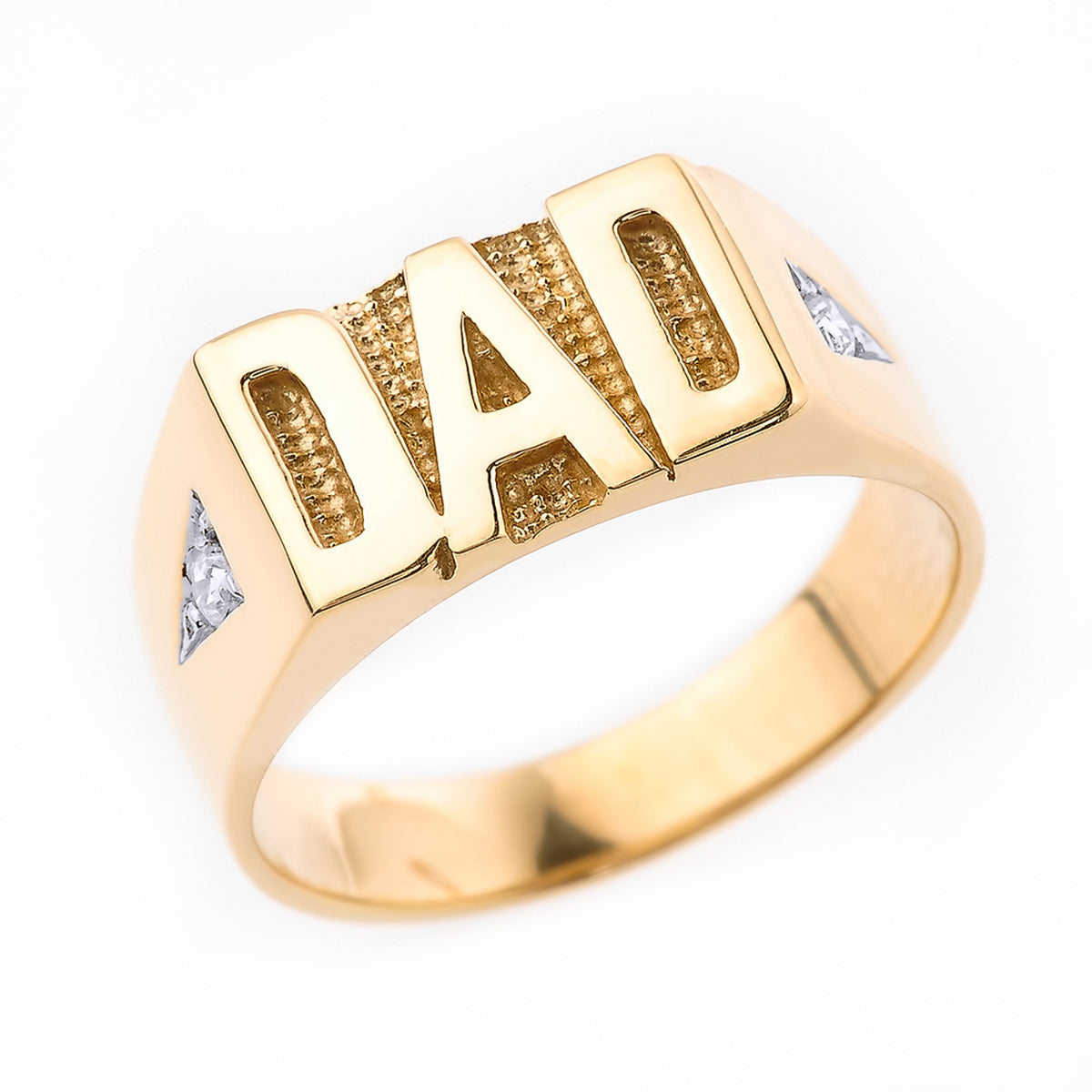 Gold Diamond "DAD" Men's Ring, view 4