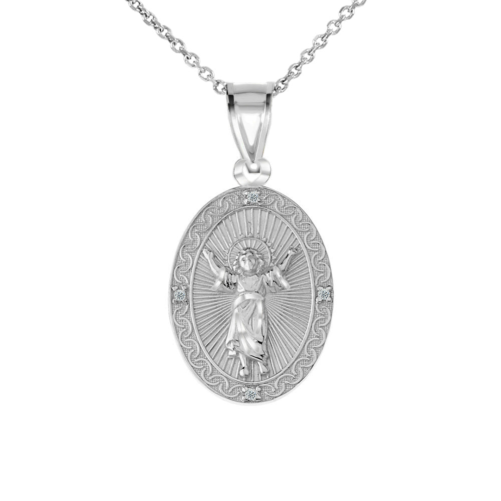 Gold Diamond Divino Niño Jesus Oval Medallion Pendant Necklace, view 4