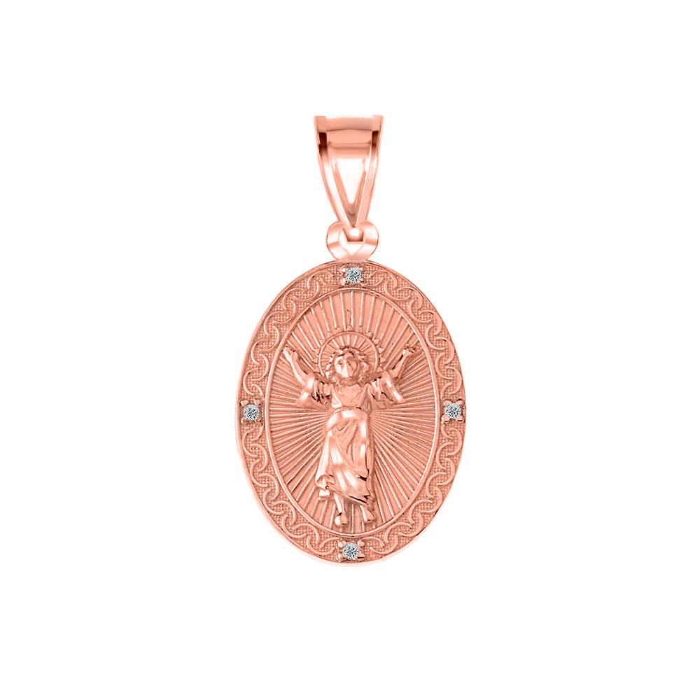 Gold Diamond Divino Niño Jesus Oval Medallion Pendant Necklace, view 7