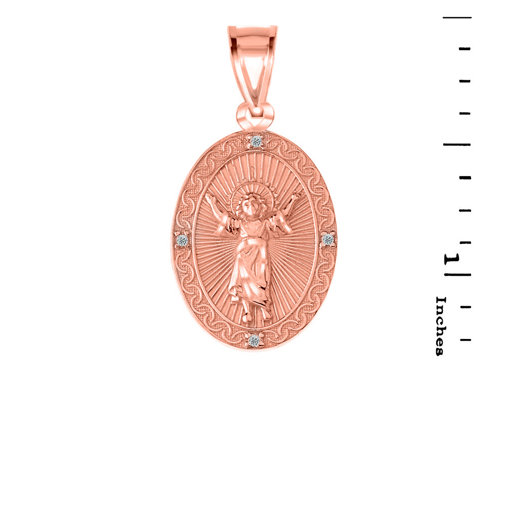 Gold Diamond Divino Niño Jesus Oval Medallion Pendant Necklace, view 9