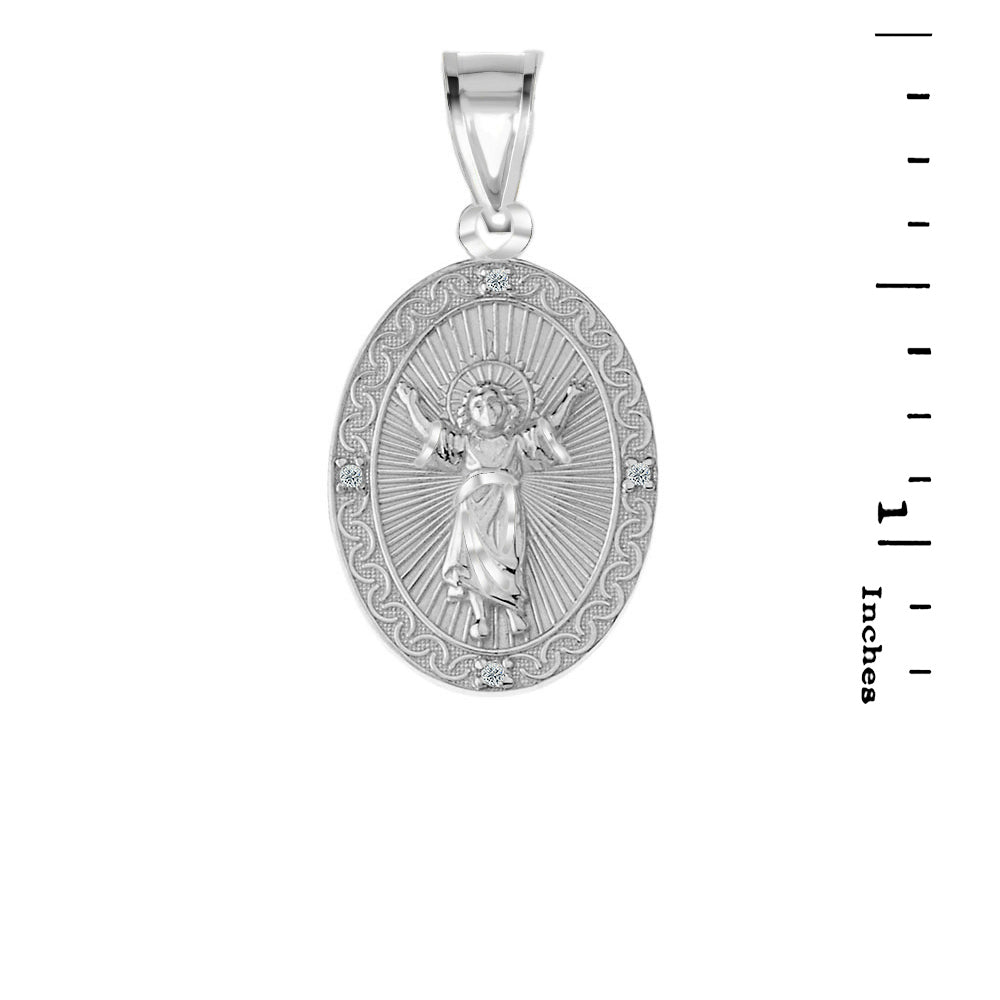Gold Diamond Divino Niño Jesus Oval Medallion Pendant Necklace, view 11