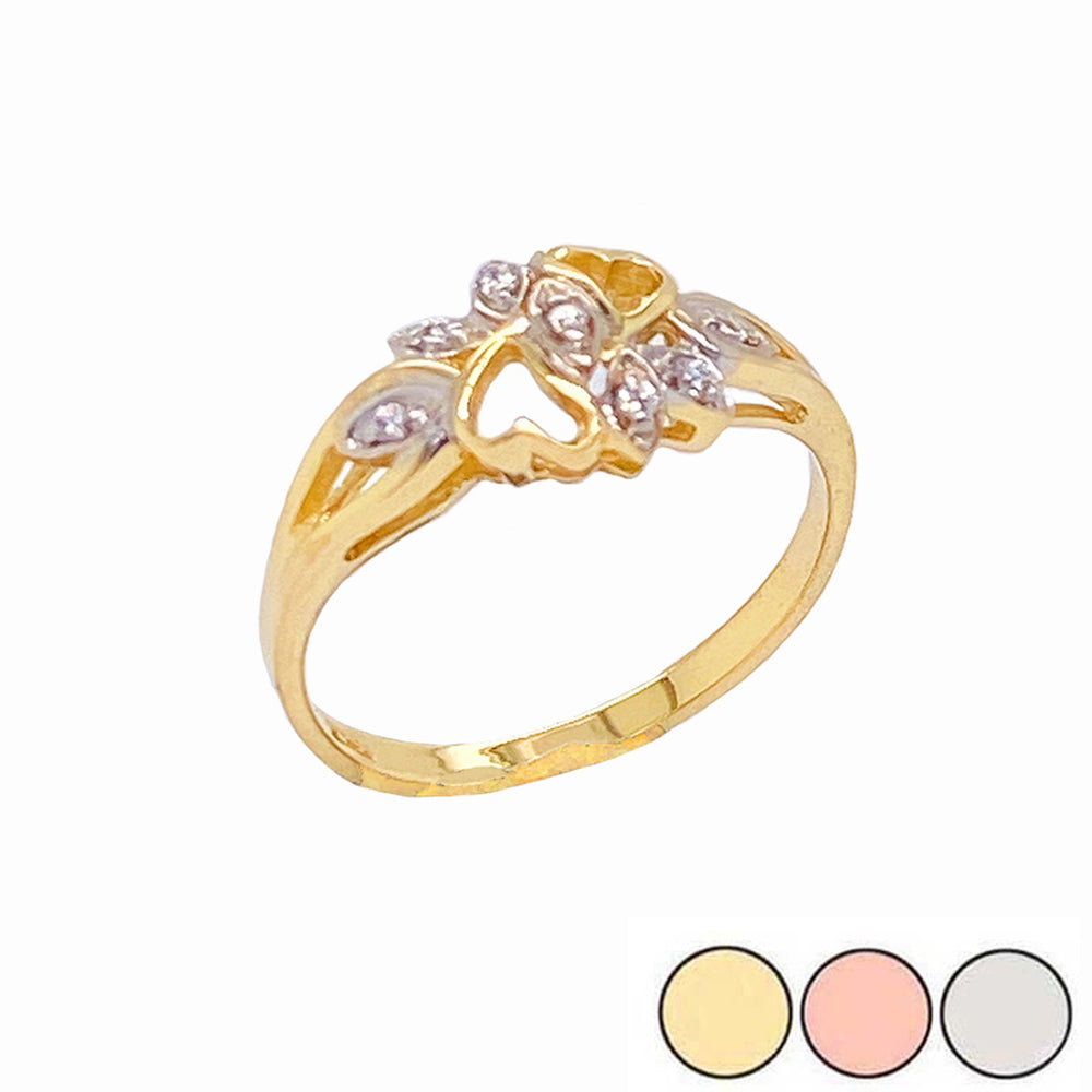 Gold Diamond Double Heart Band Ring