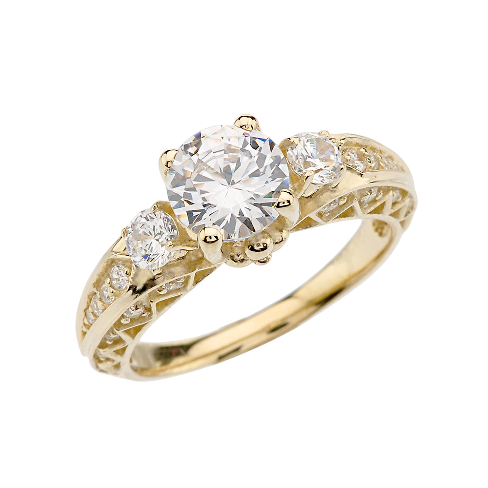 Gold Diamond Engagement and Proposal/Promise Ring With 7 mm White Topaz Center Stone