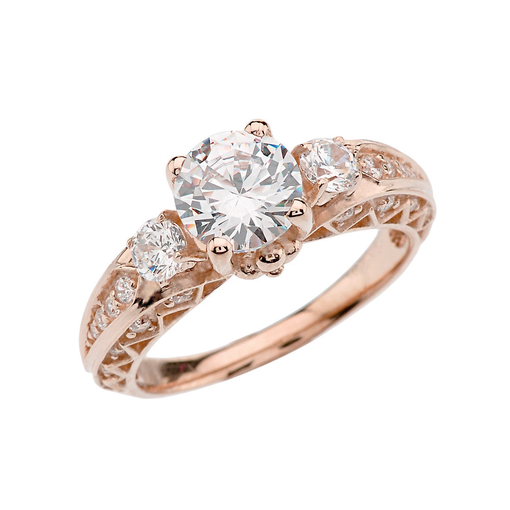 Gold Diamond Engagement and Proposal/Promise Ring With 7 mm White Topaz Center Stone, view 2
