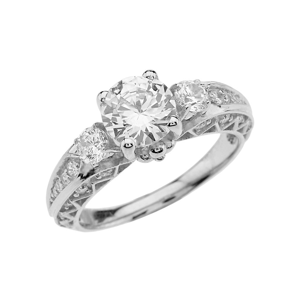 Gold Diamond Engagement and Proposal/Promise Ring With 7 mm White Topaz Center Stone, view 3