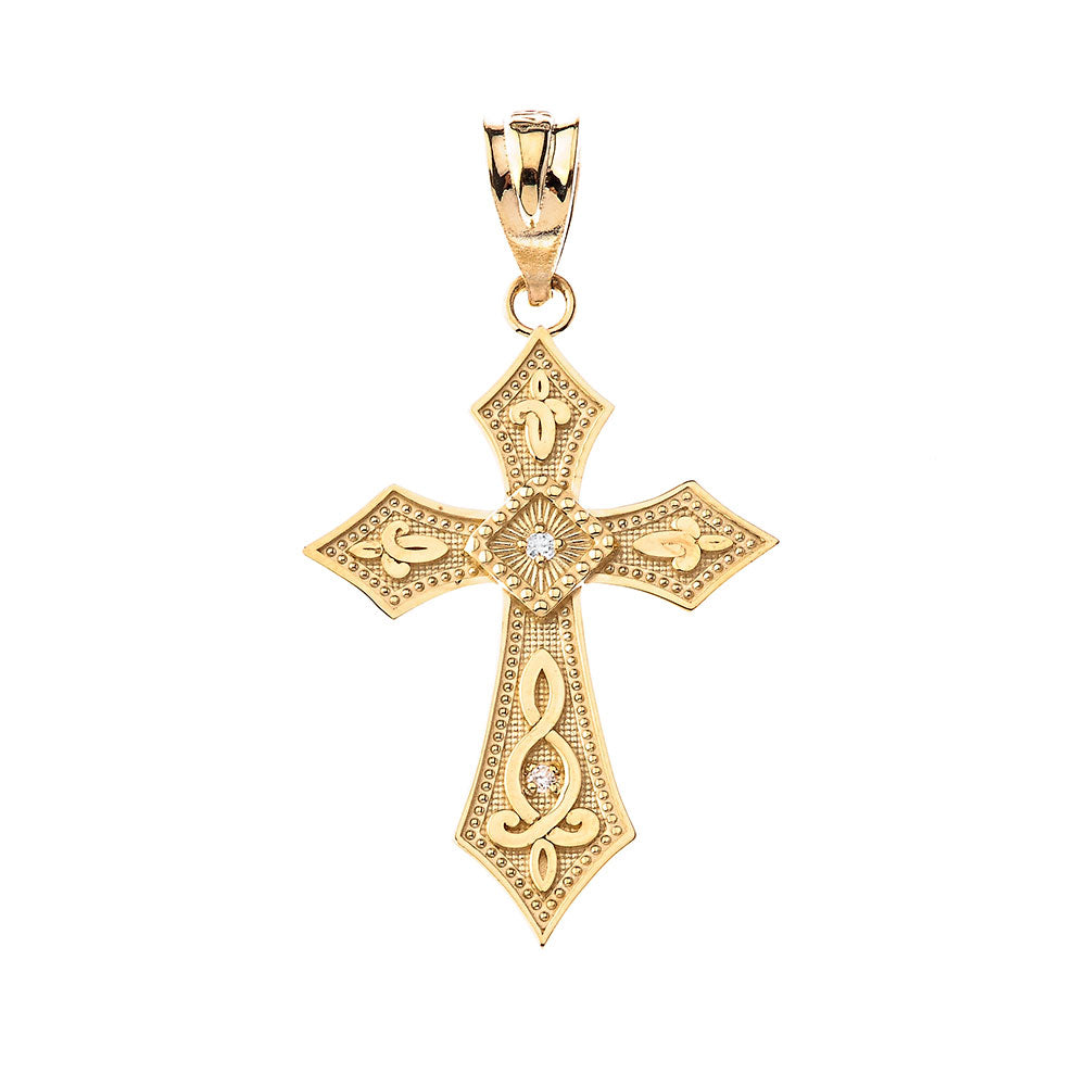 Gold Diamond Filigree Cross Beaded Pendant Necklace, view 2