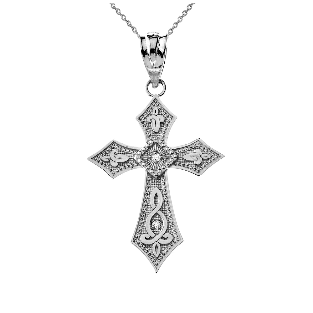 Gold Diamond Filigree Cross Beaded Pendant Necklace, view 3
