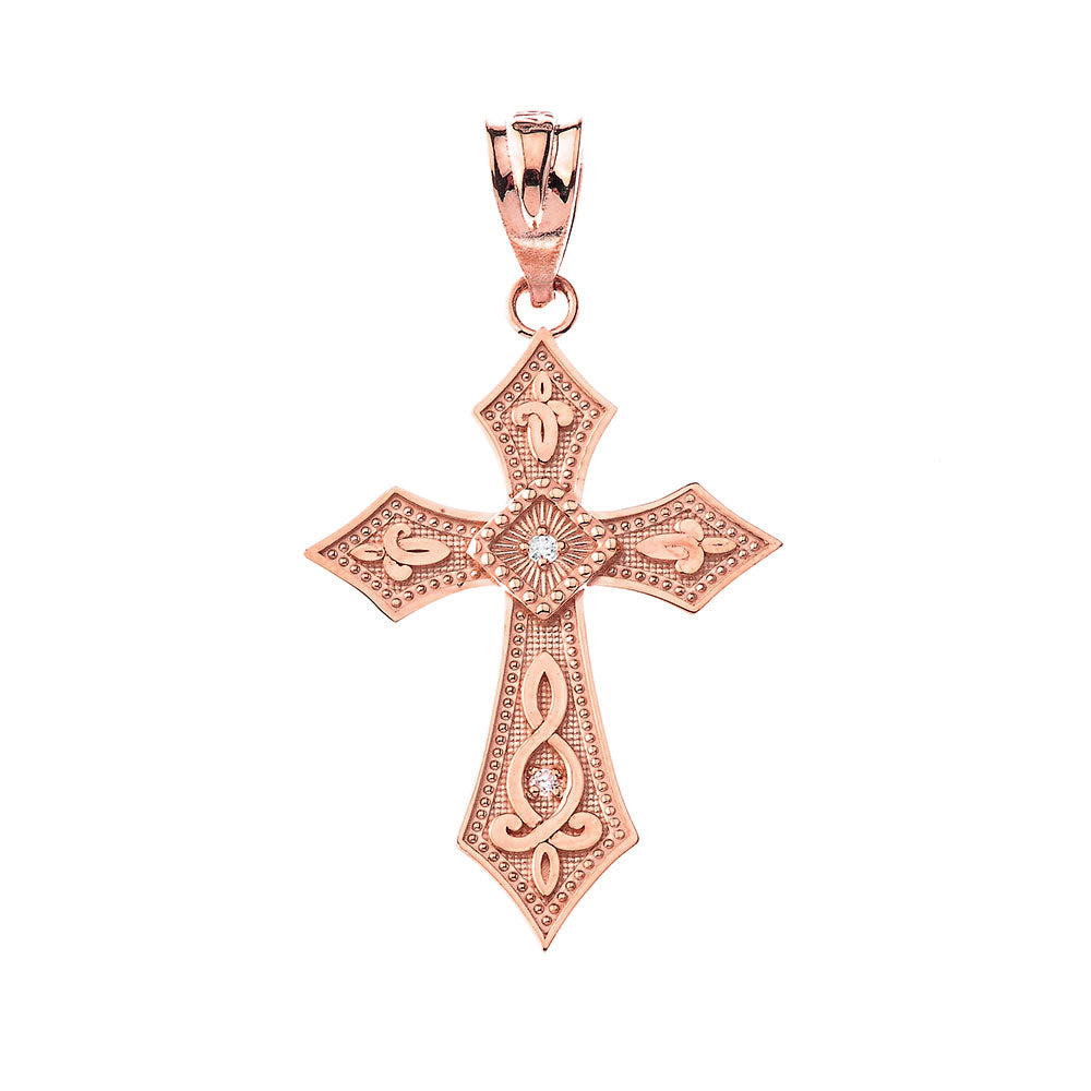 Gold Diamond Filigree Cross Beaded Pendant Necklace, view 6