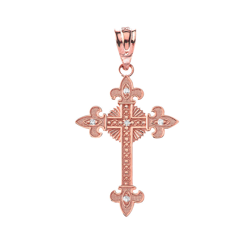 Gold Diamond Fleur-de-lis Fleury Cross Pendant Necklace, view 5